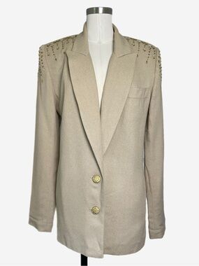Vintage 90s Criscione x Cache Tan structured oversized jeweled studded blazer XS